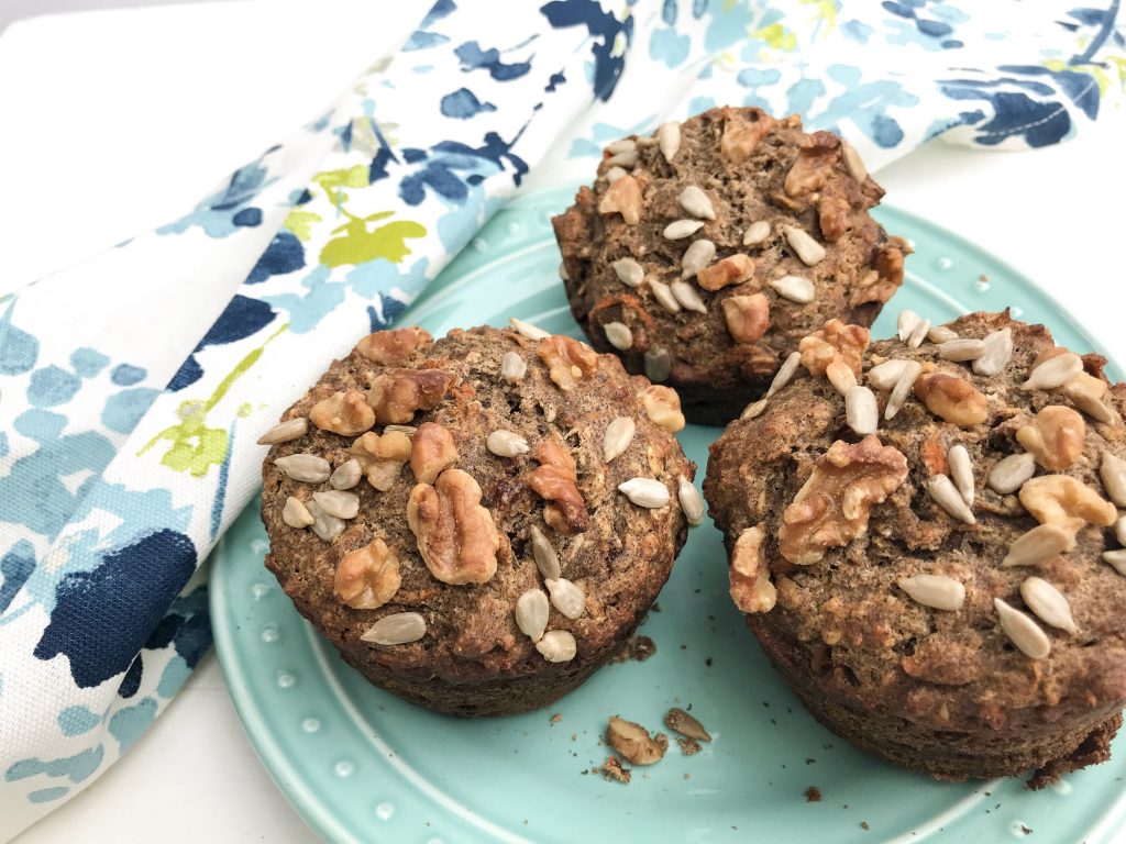 morning glory muffins, sprinkled with walnuts and sunflower seeds.